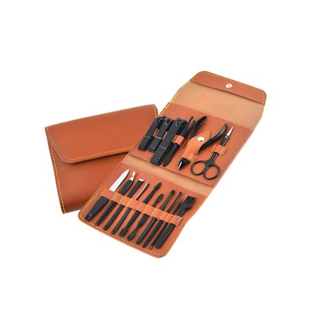 16 i 1 Manikyrsett Rustfritt Stål Profesjonelt Pedikyrsett Negleklipper Neglsaks Med Rosa Skinnreisesak - For Menn Kvinner - Oransje