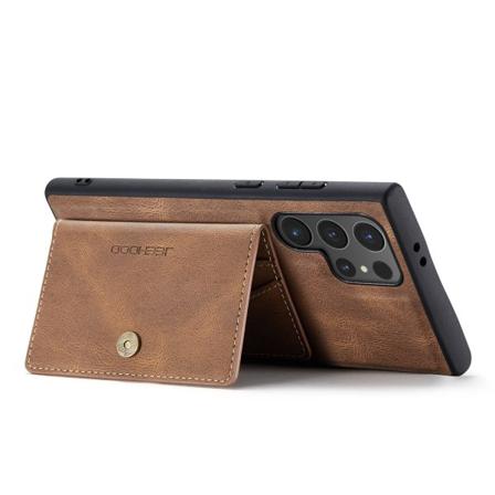 Läderplånbok med magnetiskt hållare för Galaxy S24 Ultra Brown