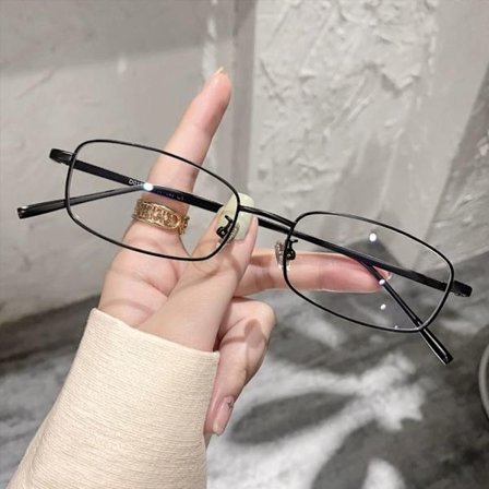 Små firkantede briller med stel, anti-blåt lys, SORTE