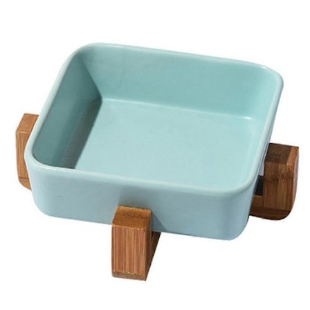 Keramisk Hunde- og Kattefoderskål med Træstativ, sød Mad- og Vandskål til Hunde og Katte