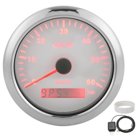 85mm GPS Speedometer 0-60kmh LCD-skjerm Justerbar Bakgrunnsbelysning Bil Båt 9-32V DC Hvit