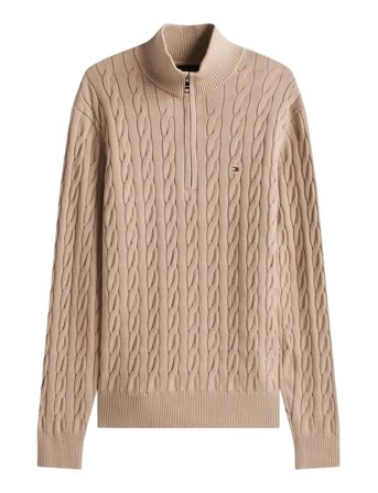Classic Cotton Cable Zip Mock Beige Tommy Hilfiger