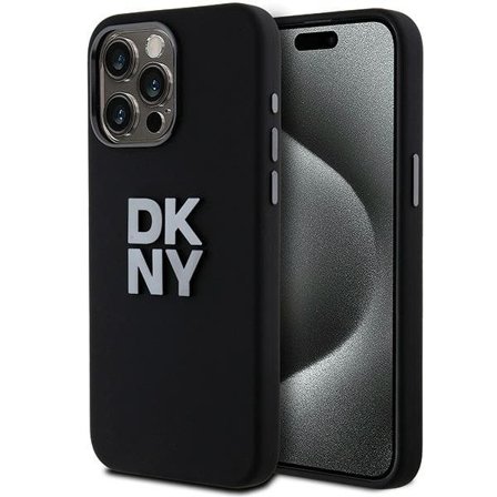 DKNY Liquid Silicone metallogo iPhone 15 Pro Max-etui - svart