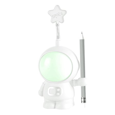 Sööt LED-pöytälamput kotitoimistoon, astronautti pöytälamppu kynänpidikkeellä