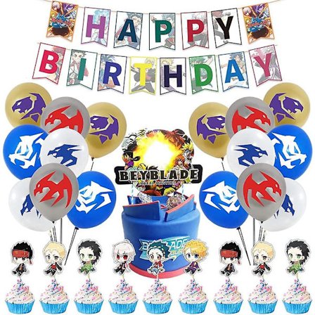 Beyblade Fødselsdagsfest Tilbehør, 46 stk. Festdekorationssæt Inkluderer Tilbehør Banner 24 Kagetopper 20 Balloner Til Beyblade-tema Fødselsdag (FMY)