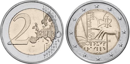 Italien 2009 - 200 år for Louis Brailles fødsel - 2 euro mønt