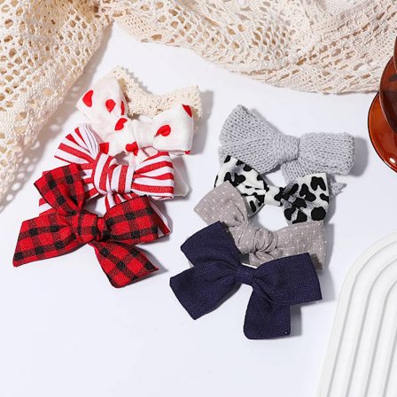 6pcs/set Kids Solid Print Knitted Hairpin Leopard Cute Girls Hair Bowknot Clips Boutique Headwear Children baby Hair Accessories