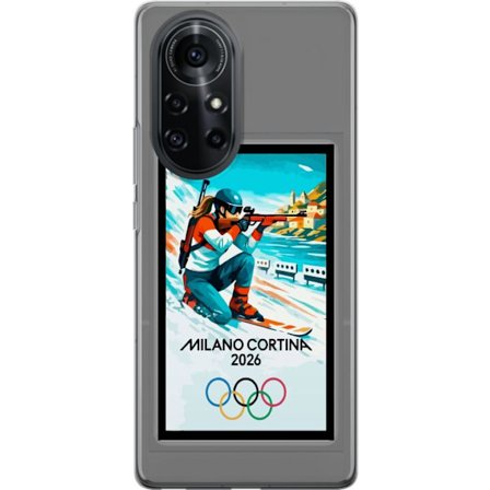 Kompatibelt Mobildeksel til Huawei nova 8 Pro Retroplakat Cortina Milano 2026 med fjell, vintersportsutøvere, italienske trikolor, Milano-katedralen o