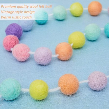 Wool Felt Ball Garland Colorful Pom Pom Garland 6.5 Feet Long 24 Ball Garland For Mardi Gras Easter Halloween Thanksgiving Christmas Wall (rainbow Col