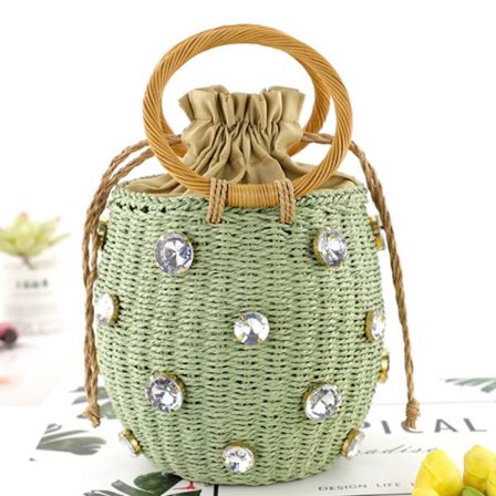 Vann Diamond Grass Woven Bag Håndholdt Rattan Woven Bag GRØNN