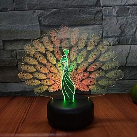 3D LED Påfugl Nattelys, Optisk Illusjon Lampe 16 Fargeendring Dekor Lampe Soverom Sove Lys, Bord Skrivebord Lampe med Fjernkontroll, Barnas 