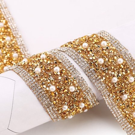 Rhinestone Trim Pearl Crystal Tape GULD