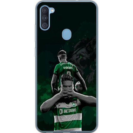 Yhteensopiva Puhelinkuori Samsung Galaxy A11 Neonmotiivi, jossa teksti "Gaming is in my DNA" sinisenä ja punaisena tiiliseinällä, jossa loistava DNA-s