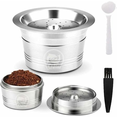 Gjenbrukbar kaffekapsel, rustfritt stål kapsel for Cafissmo K-Fee Caffitaly med plastskje rengjøringsbørste-