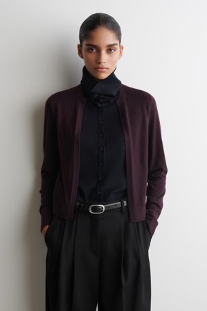 COS Women's Layered Merino Wool High Neck Cardigan Sweater in Blue