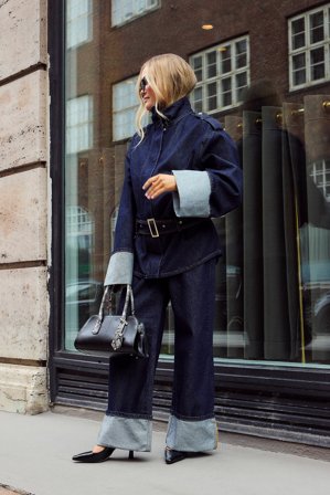 Victoria Quitzau x NA-KD Denimjacka med hög hals - Jeansjackor - Blå - EU 44