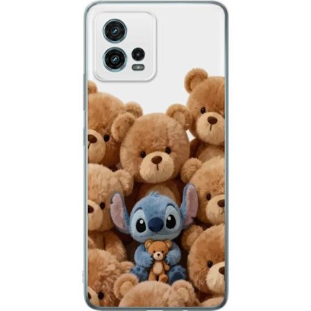 Kompatibel Mobilcover til Motorola Motorola Moto G72 Sød og sikker illustration med Stitch omgivet af bamser, der skaber en varm og legende følelse