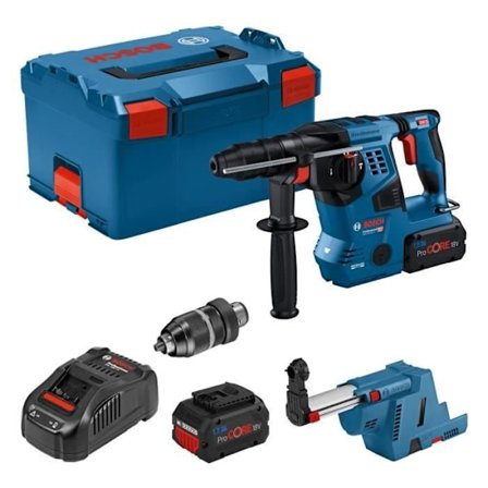 Bosch Professional GBH 18V-28CF 3.3J borrhammare med GDE 18V-16 vakuumanordning, 2 ProCore 8.0Ah batterier, Laddare, Llbox 0611921003
