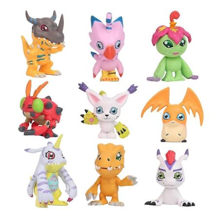 9-pakks Digital Monster Adventure Agumon Gabumon Mini PVC-figurer Sett Digimon Leketoy 1,6-2 Tommer Høy