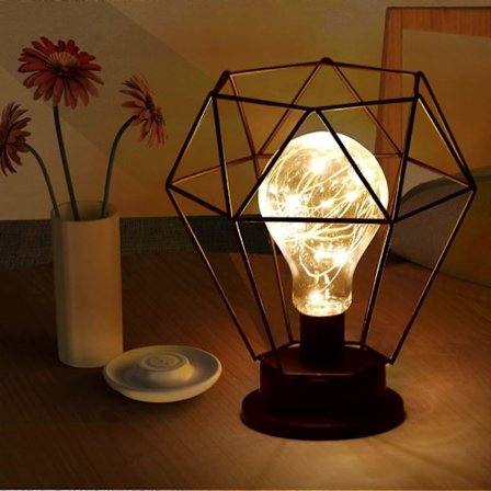 Bordslampa svart metall, sänglampa vintage industriell stil LED bordslampa trådlös, retro golvlampa diamant