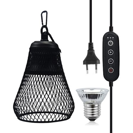 Kilpikonnan lämpölampun kohdevalo, matelijan lämpölamppu koukulla E27-lampuille 50W, säädettävä aika, säädettävä kirkkaus