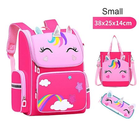 1-5 årskurs grundskoleelever ryggsäck för flickor 3d tecknad enhörning skolväska barn söt regnbåge mochila escolar