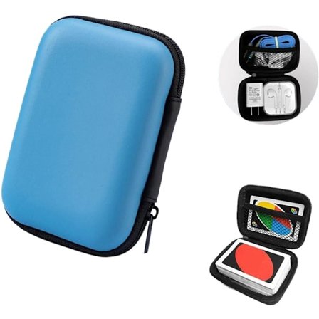 Opbevaringsboks i tegnebogsstil - kortholder - datakabelholder, dimensioner: 11 x 8 x 4 cm (blå)