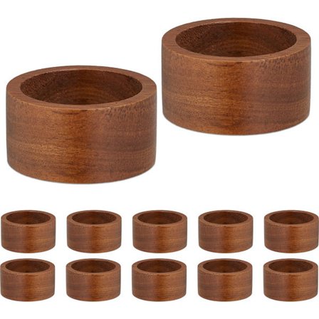 H&made Runde Serviettringer Tre - Sett med 12 - 2,5 x 5 cm - Serviettring i tre