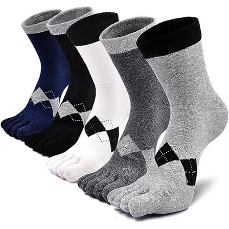 5 par herre tåsokker, separate tåsokker, herre bomuldssport