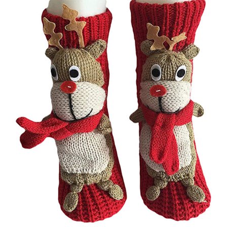Julegulvsokker Sklisikre strikkede sokker Vinter Tykke varme sokker Tegneserie 3D Søte dyresockker Morsomme husholdningssockker