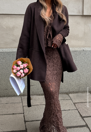 BUBBLEROOM Lilah Belted Wool Coat Brown Tøj