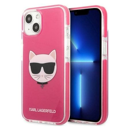 Karl Lagerfeld Choupette Head tapauksessa iPhone 13 - fuksiaa