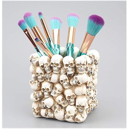 Dödskallepennhållare Dödskalle Makeup Brush Holder Pen Holder Dressing Table Office Desk Förvaringslåda Halloween Dödskalle Desktop Stationery Pins 