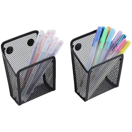 2-pak magnetisk penholder, mesh opbevaringskurv med ekstra stærk magnet til køleskab, whiteboard, skabstilbehør, kontorartikler