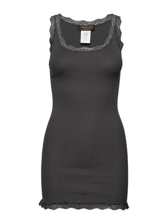 Silk Top Long W/Vintage Lace T-shirts & Tops Sleeveless Vihreä Rosemunde