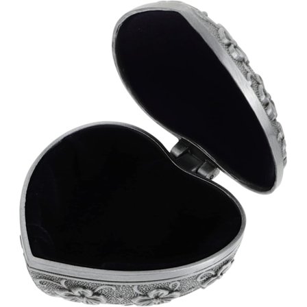 Retro Hjärta Form Ring Organizer Box Smyckeskrin Silver Vintage Smycken