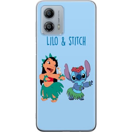 Kompatibel Mobilcover til Motorola Moto G53 Farverig illustration af Lilo og Stitch, der danser hula i græsskjorter