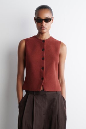 COS Women's Knitted Cotton Waistcoat in Red