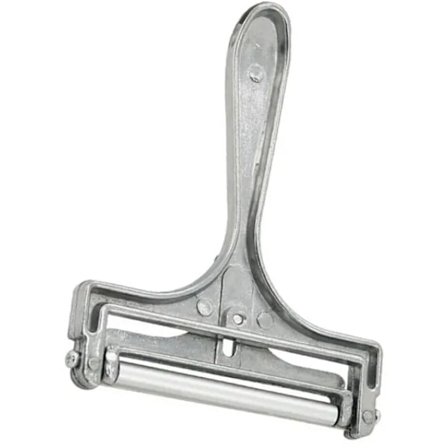 Juustohöylä rullalla ja leikkauslangalla, säädettävä viipaleen paksuus, ruostumaton teräs/alumiini, vintage-muotoilu, pyörivä höylä, hopea/NT/