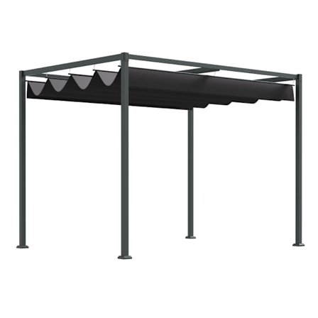 Rootz Solafskærmning Pergola - Haveoverdækning - Udendørs pavillon - Metalramme - Udtrækkeligt tag - UV-resistent dæksel - 298 cm x 213 cm x 221 cm