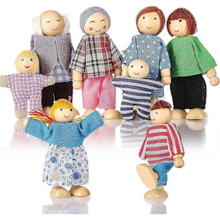 Trædukkehus Mennesker 8 Figurer, Dukke Familiesæt Piger Småbørn Børns Dukkehus Tilbehør Legetøj