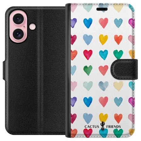 Kompatibelt Lommeboketui til Apple Apple iPhone 16 Cactus and Friends - Watercolor Love Grid