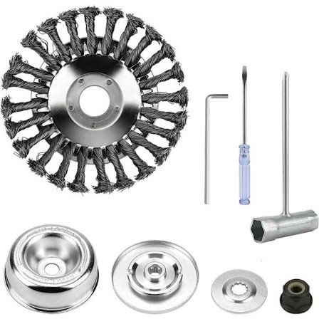 Grästrimmerhuvud 15 Trådborste Skärhuvud med Knuten Kon Klippare Ogräsningshjul för Rengöring av Ogräs, Rost, Avslipning