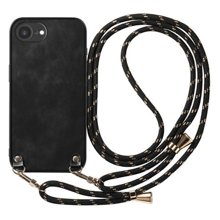 Coque Cordon - iPhone 16e - Sort - Aftageligt Kordel - Justerbar Stropp - Skærmbeskyttelse
