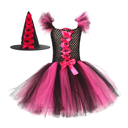 Halloween-kostume til børn, heks cosplay kjole, pige heks kjole sæt Rose Red XL