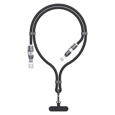 Dudao 4i1 USB-Kabel och Lanyard med USB, USB-C och Lightning PD QC 65W 1,5m - Svart