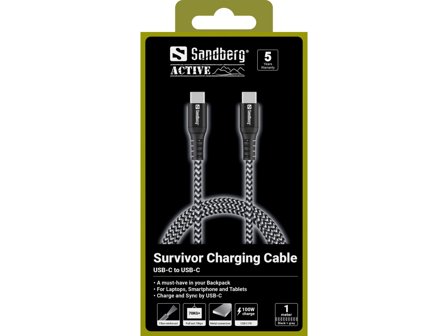 Sandberg Survivor - USB type C-kabel - 24 pin USB-C til 24 pin USB-C - 1 m