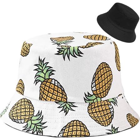 Söt hinkhatt strandfiskare hattar för kvinnor, vändbar dubbelsidig slitage Pineapple White