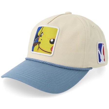 BOOM - Poke Smoke Patch Rope Stone/Light Blue Golfer A-Frame Adjustable Adjustable Beige Cap - @ Hatstore