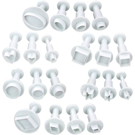 20 kpl Mini Fondant-leikkureita Keksileikkureita Sugarcraft Kakunkoristeluvälineet, Neliö/pyöreä/Sydän/soikea/Viisisakarainen jne.